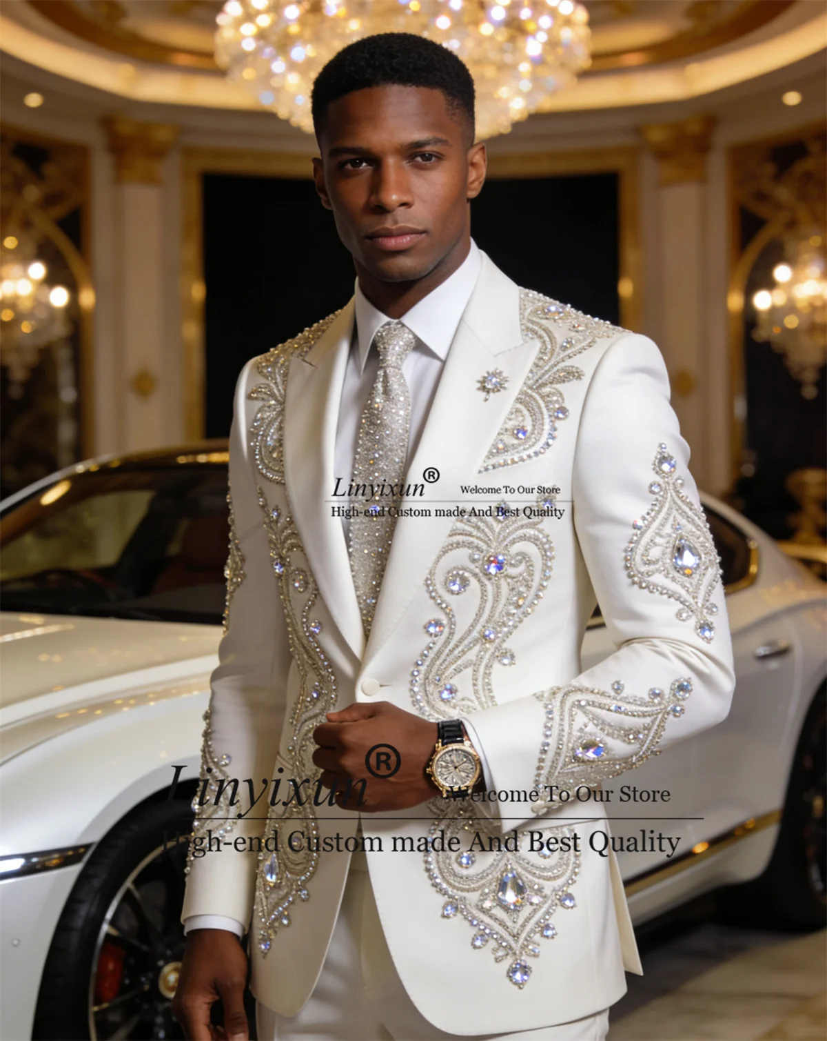 

Sparkly Rhinestone Diamond Wedding Suits For Men 2 Pieces Sets Customized Groom Male Blazers Slim Fit Party Tuxedos Ropa homre