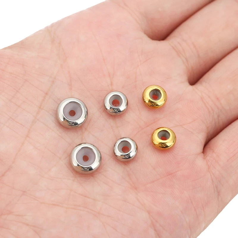 20pcs 8mm 10mm Stainless Steel Stopper Beads With Silicon Loose Rondelle Spacer Beads for Diy Necklace Bracelet Jewelry Making
