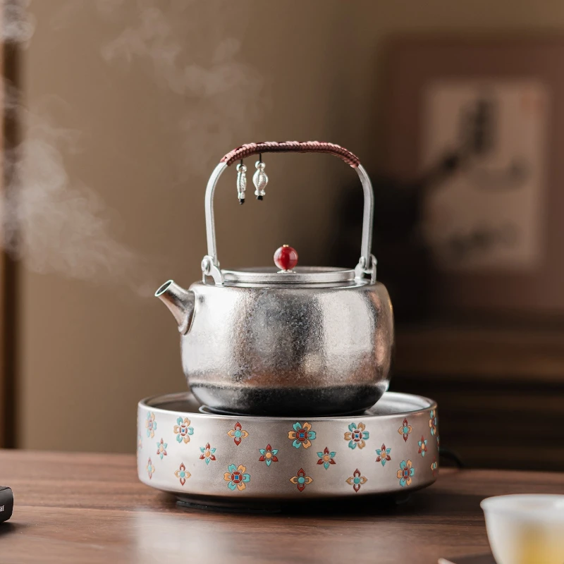 Titanium Ceramic Tea Kettle for Induction Cooktop Pure Titanium Water Boiler Portable Handle Easy Clean Home Hot Water Pot