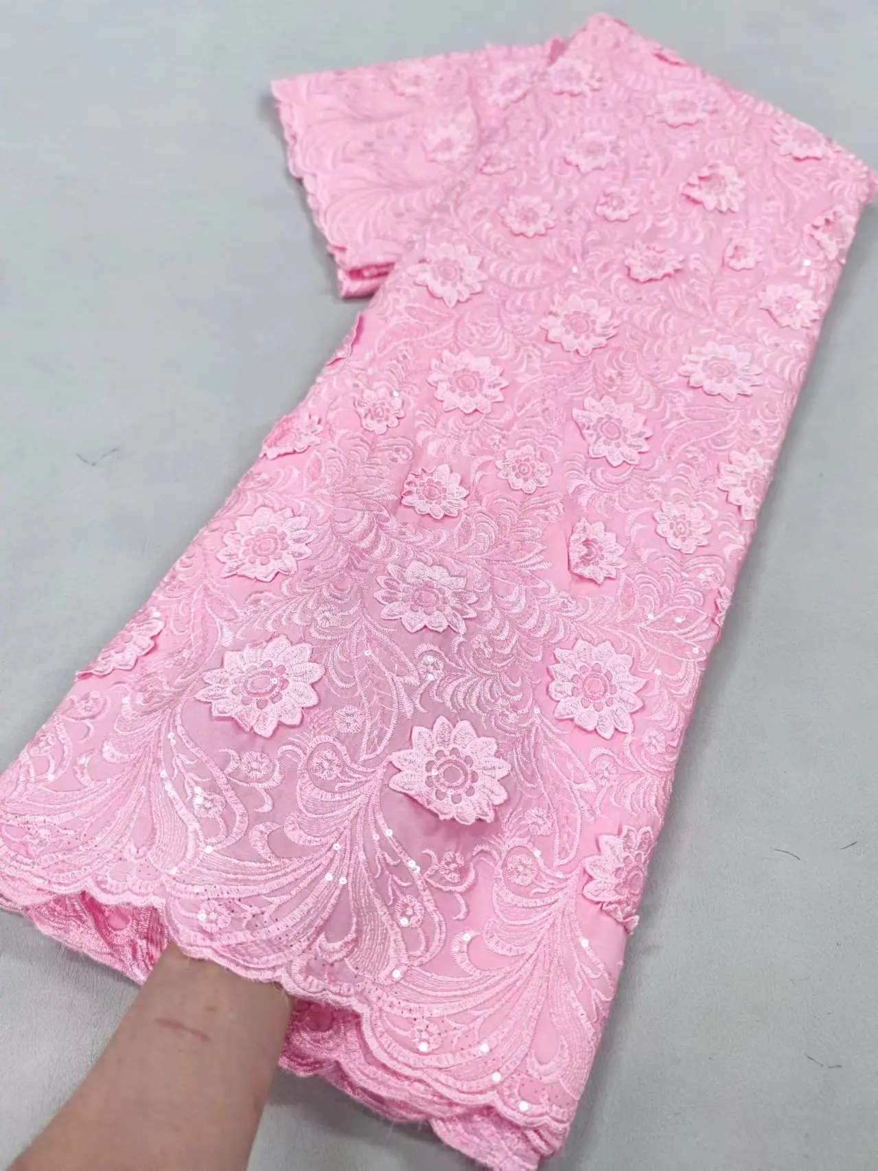 African Nigerian Tulle Lace Fabric, for Sewing Wedding Party Gown Dress, High Quality,Embroidered Cotton Damask, 5Yard, 2024