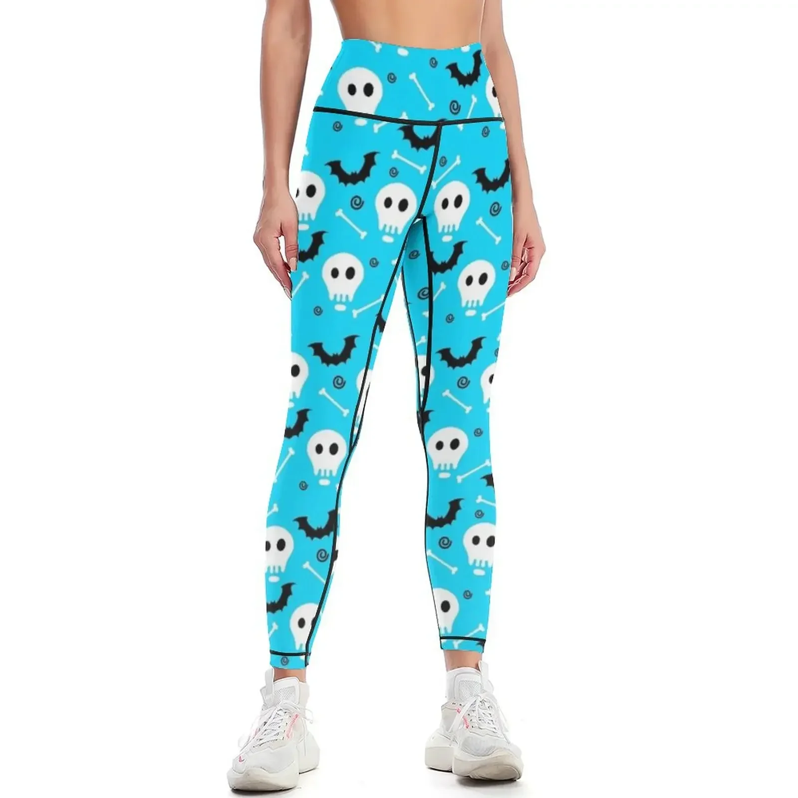 

Halloween skull and crossbones bats pattern Leggings sport set Sports pants woman gym sportswear woman gym top Womens Leggings