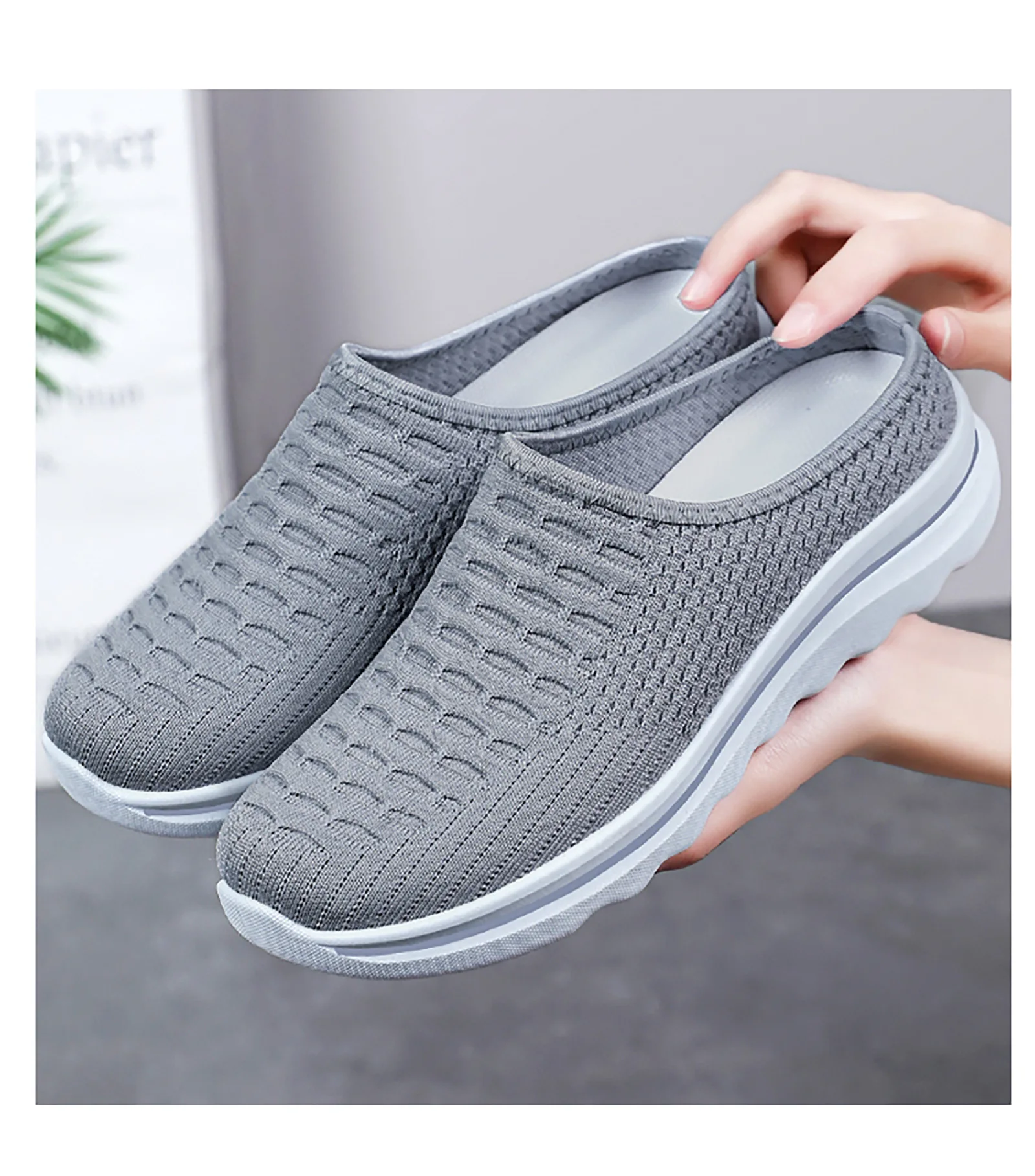 Übergrößen Damen Atmungsaktive Mesh-Pantoletten Slip-On Freizeitschuhe für Innen- und Außenbereich Tägliches Tragen – Detail 23