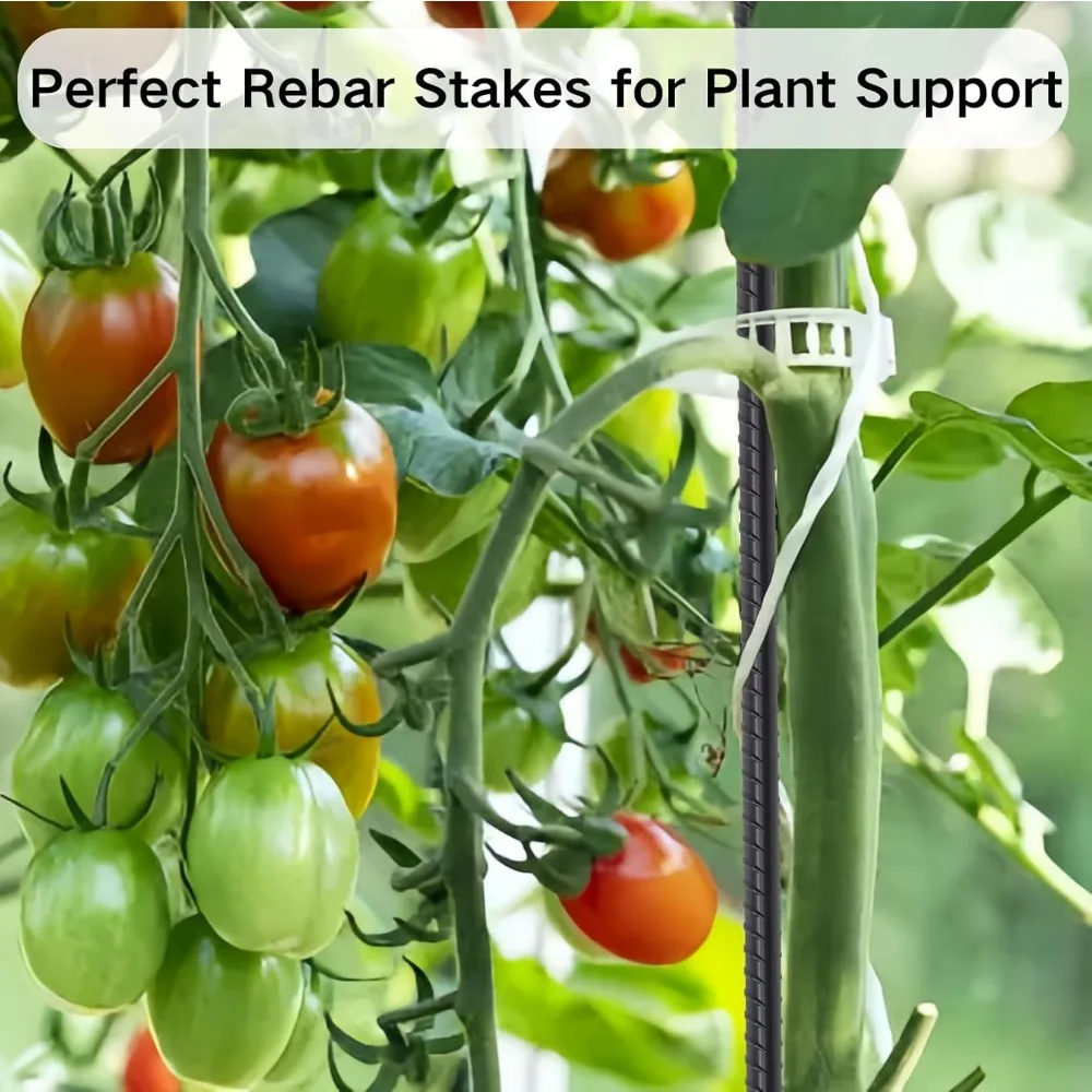 Estacas de vergalhão de aço resistentes de 1/2 polegada de diâmetro, 48 polegadas de comprimento, pacote com 8 para paisagismo e suporte de solo