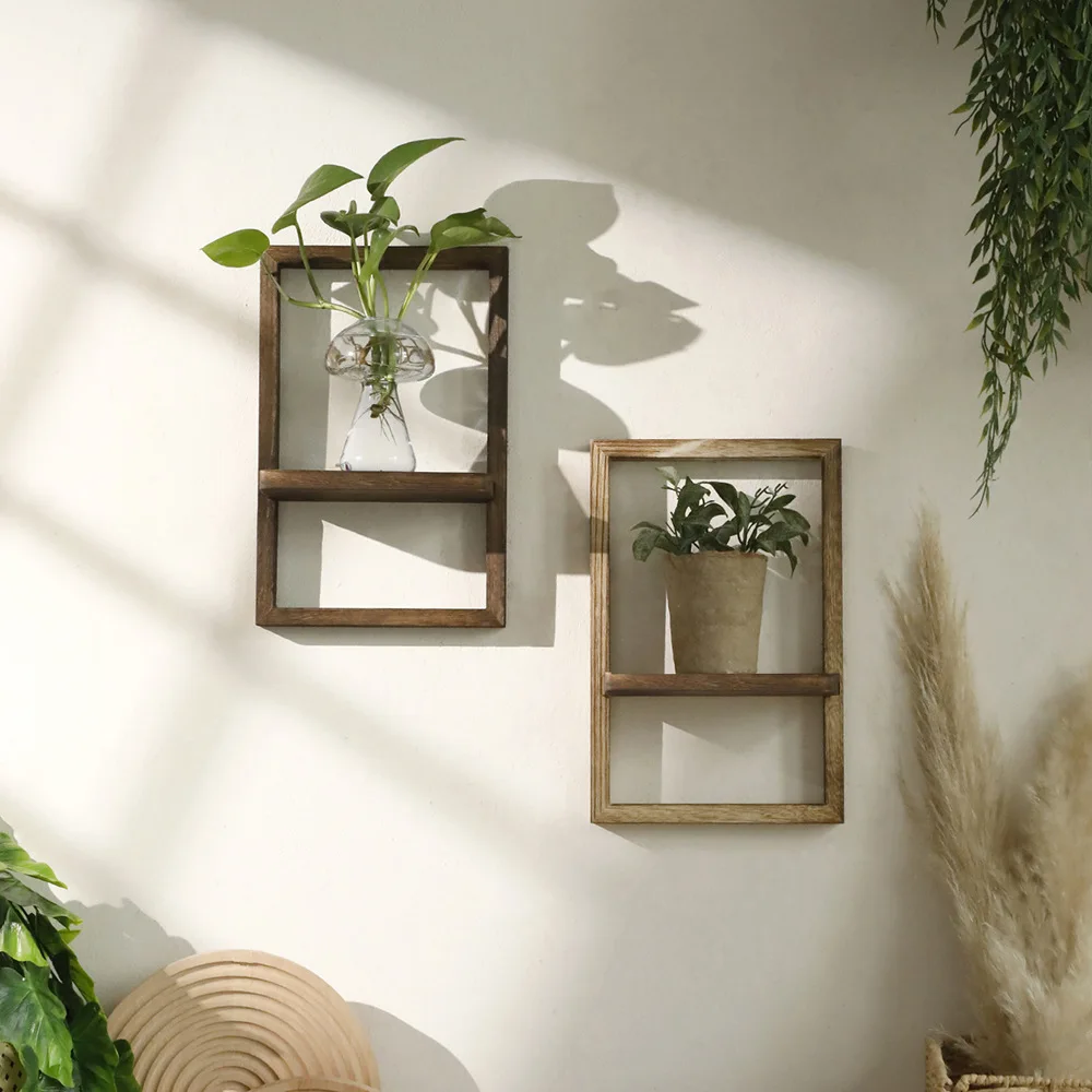 Paulownia Wood Door Frame Shaped Wall Hanging Flower Pot Rack, Simple Home Bed and Breakfast Bedroom Decorative Rack