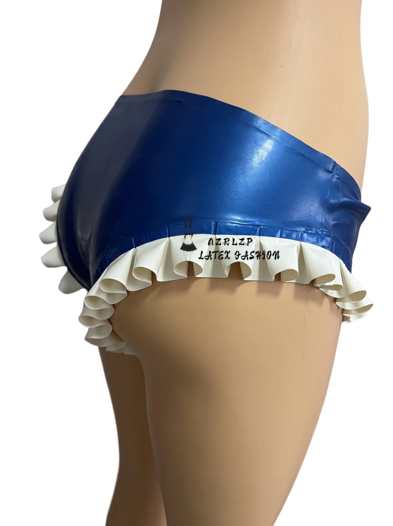 Látex De Borracha Roupa Interior com Borda Ruffled, Virilha Zipper Shorts, Cuecas Sexy