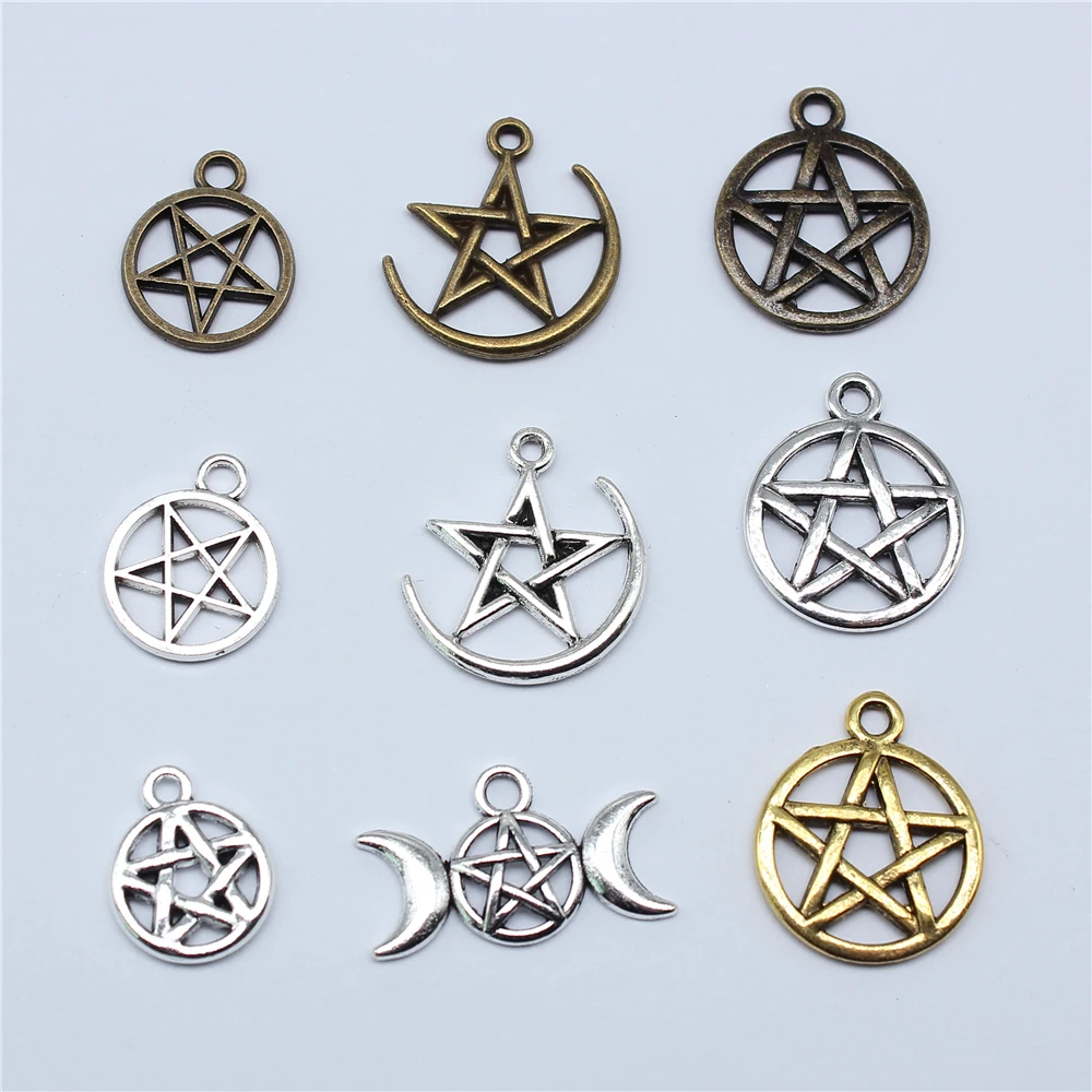 20pcs Charms Hollow Pentagram Star Antique Bronze Silver Color Pendants Antique Jewelry Making DIY Handmade Craft