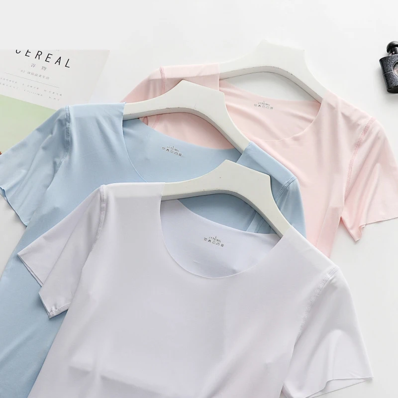 

Женские футболки, летняя спортивная футболка для бега в тренажерном зале, фитнеса, ледяного шелка с короткими рукавами, дышащая однотонная рубашка, нижняя юбка