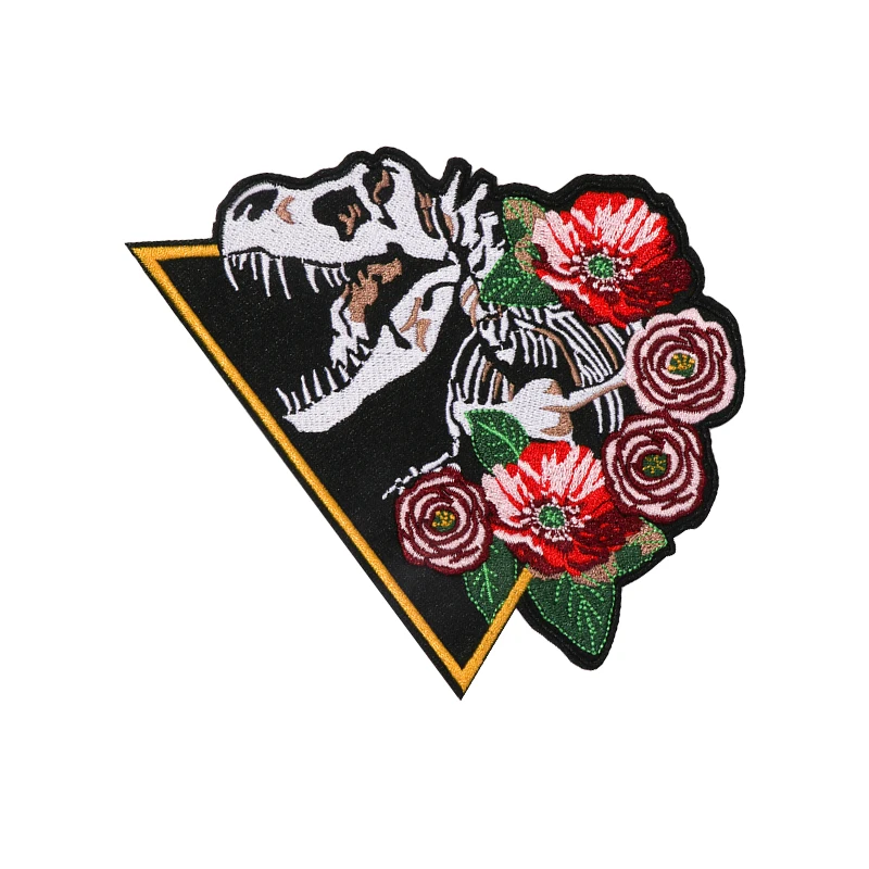 Squelette de dinosaure avec fleur, Patch brodé, Badge naturel, bricolage, cadeau, fer sur patchs pour vêtements, casquette, veste, chapeau de camionneur, 1 pièce