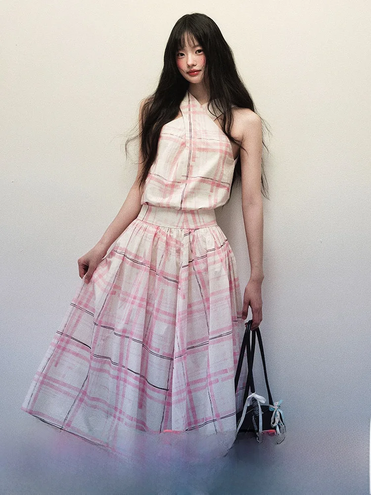 

Комплект из топа с длинным рукавом и юбки, розово-белый, из двух предметов, осенне-зимний, из смесового хлопка