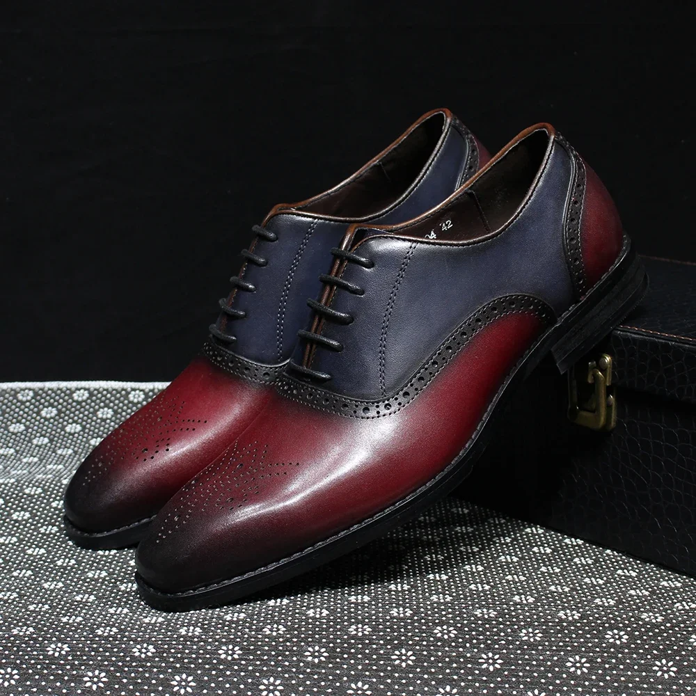 

Luxury Genuine Leather Brogue Mens Oxfords Handmade Formal Dress Shoes Lace-Up Office Wedding Party Male Footwear