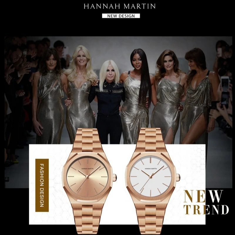 

HANNAH MARTIN1401 Women's Luxury Watch Steel Strip Simple Quartz Watch Watch for Women Relojes Para Mujer Relogio Feminino Reloj