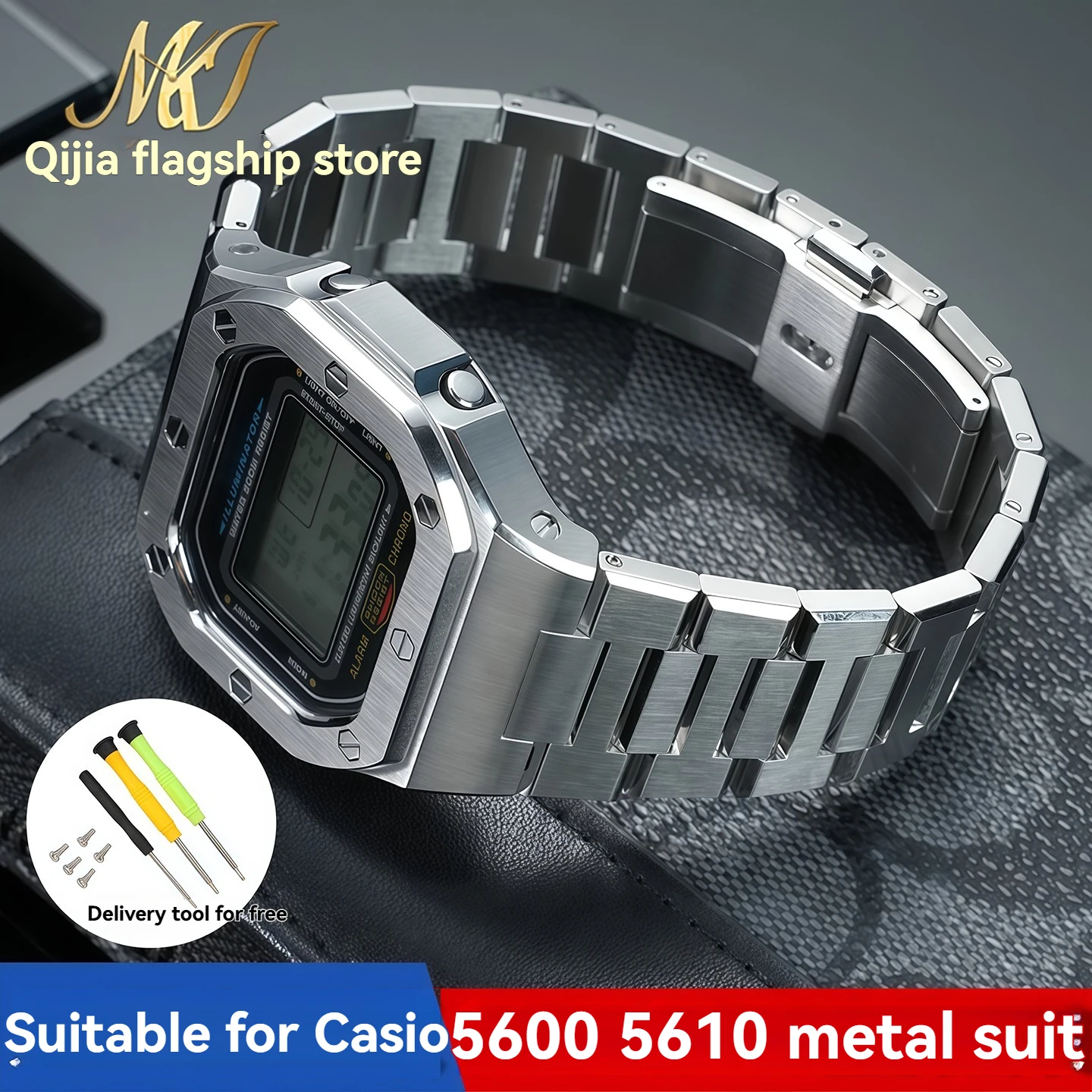 Premium Edelstahlgehäuse & Armband Komplett-Mod-Kit für Casio G-SHOCK DW5600/GW-M5610/GW-B5000/G5600 Quadratisches Uhrengehäuse Upgrade