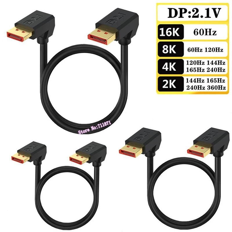 

2K 4K 8K 16K DisplayPort Cable Line 90 Degree Right Angle Up Down Elbow Male to Male DisplayPort DP Audio Video Line Cord Wire