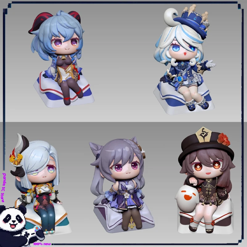 Genshin Impact Keycap Keqing Ganyu Shenhe Hu Tao Furina De Fontaine Qiqi Custom Mechanical Keyboard Animation Game Keycap 3d