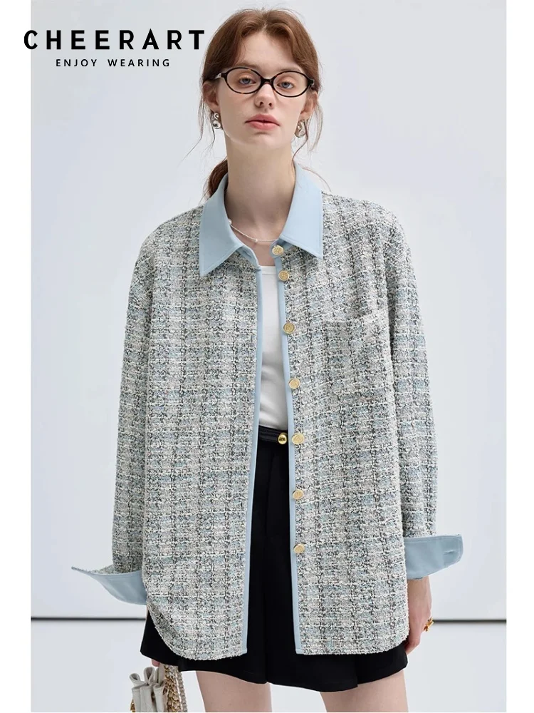 

CHEERART Autumn 2025 Tweed Button Up Coat For Woman New In Outwears Fall Tweed Jacket Luxury Trendy Clothes