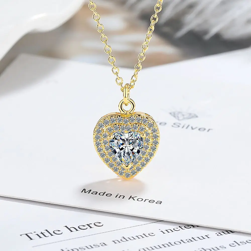 925 Sterling Silver Heart Zircon Pendant Female Necklaces For Women Luxury Jewelry Accessories Wholesale Jewellery Argent 925