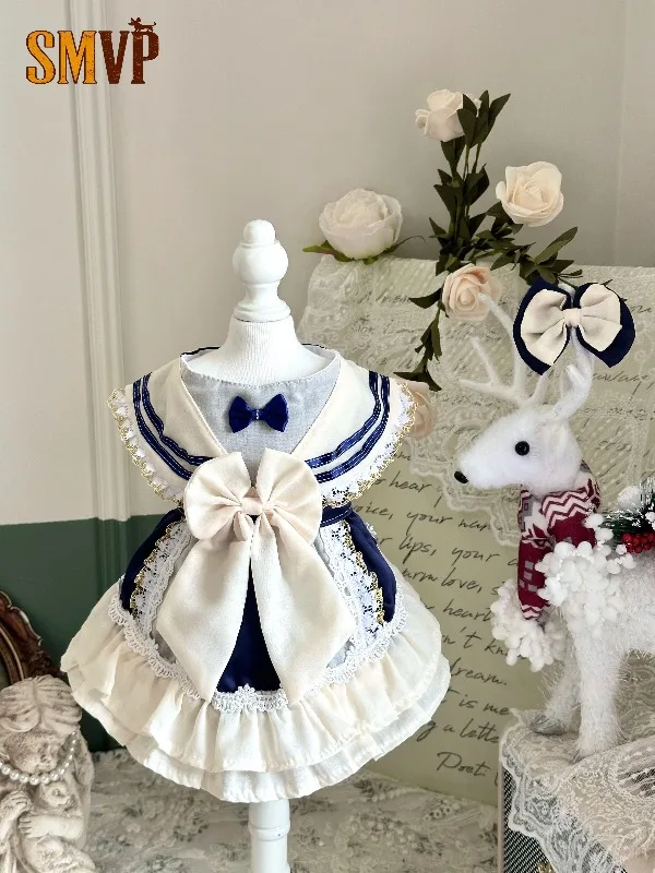 

Blue Navy Collar Design Lolita Cute Temperament College Elegant Style Dress Pet Kitten Small Dog Dress Sweet and magnificent