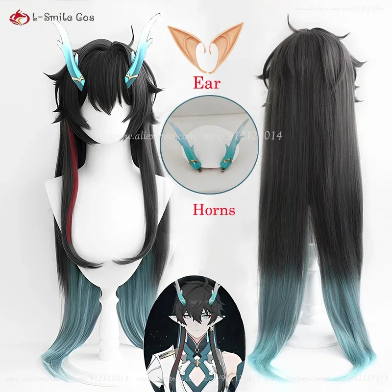 Raiden Heng Game Gradient Peruca Cosplay, Cabelo Resistente ao Calor, Peruca Longa, Boné, 98cm, Anime Perucas