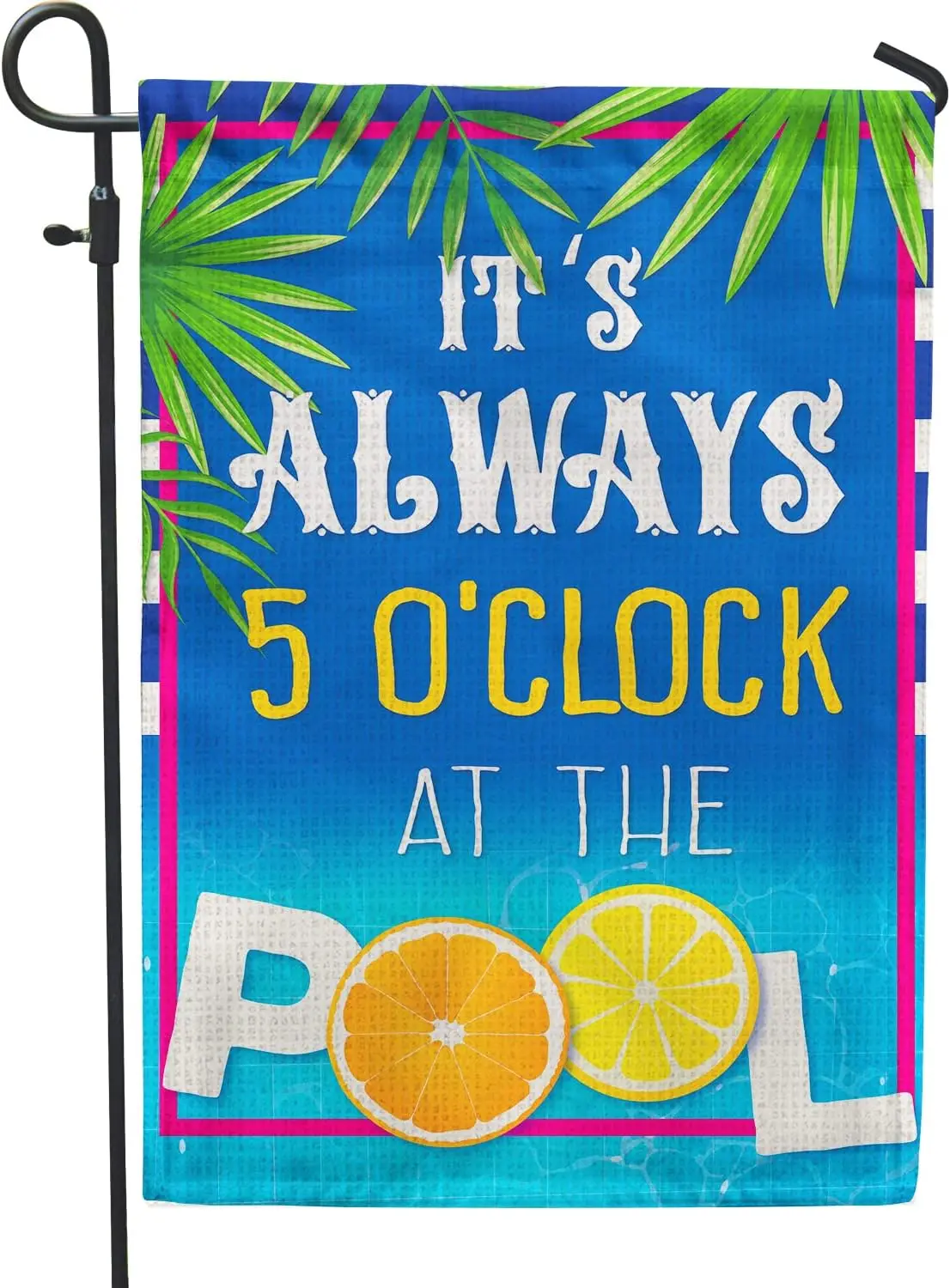 Siempre las 5 en punto en la piscina, bandera de jardín de piscina para decoraciones exteriores de verano, KZA de doble cara de 12x18 pulgadas