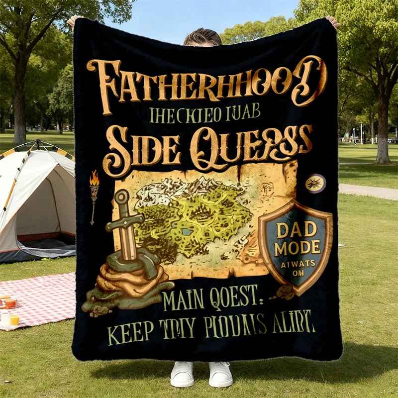 DnD Fathers Day  Flannel Blanket, Dungeons And Dragons Fan Flannel Throw, Fatherhood Side Quest Cozy