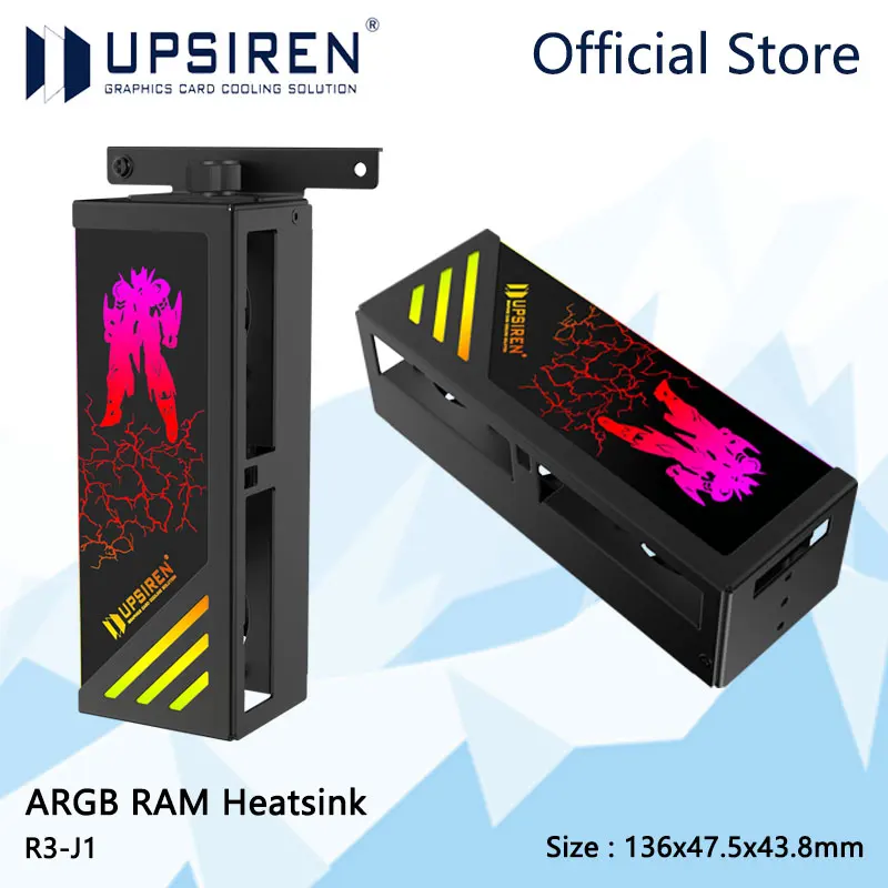 UPSIREN R3-J1 ARGB RAMヒートシンク、12V 4ピンPWM/5V 3ピンARGB対応、3つのファン搭載、簡単な取り付け、DDR/DDR2/DDR3/DDR4/DDR5に対応。