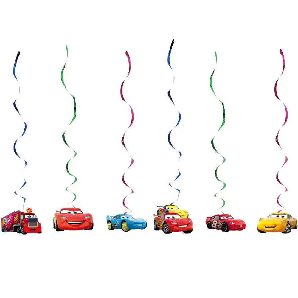 6pcs/lot Cars Lightning Mcqueen Theme Swirls Happy Birthday Party Kids Boys Favors Decorations Ceiling Hanging Spirals