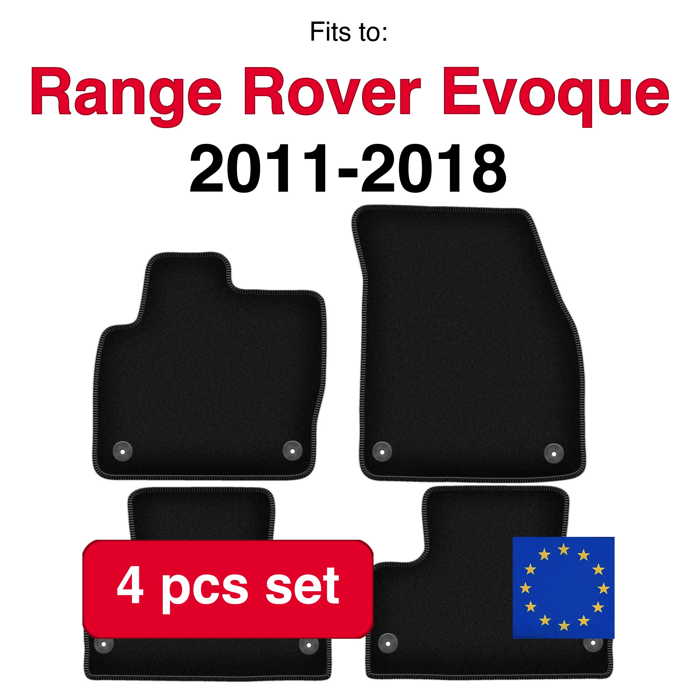 Image of Range Rover Evoque SUV (2011-2018) Velour-Teppichset für Range Rover Evoque SUV (2011-2018) – Schwarz (4 Stück) passgenaues Autofußmatten-Set