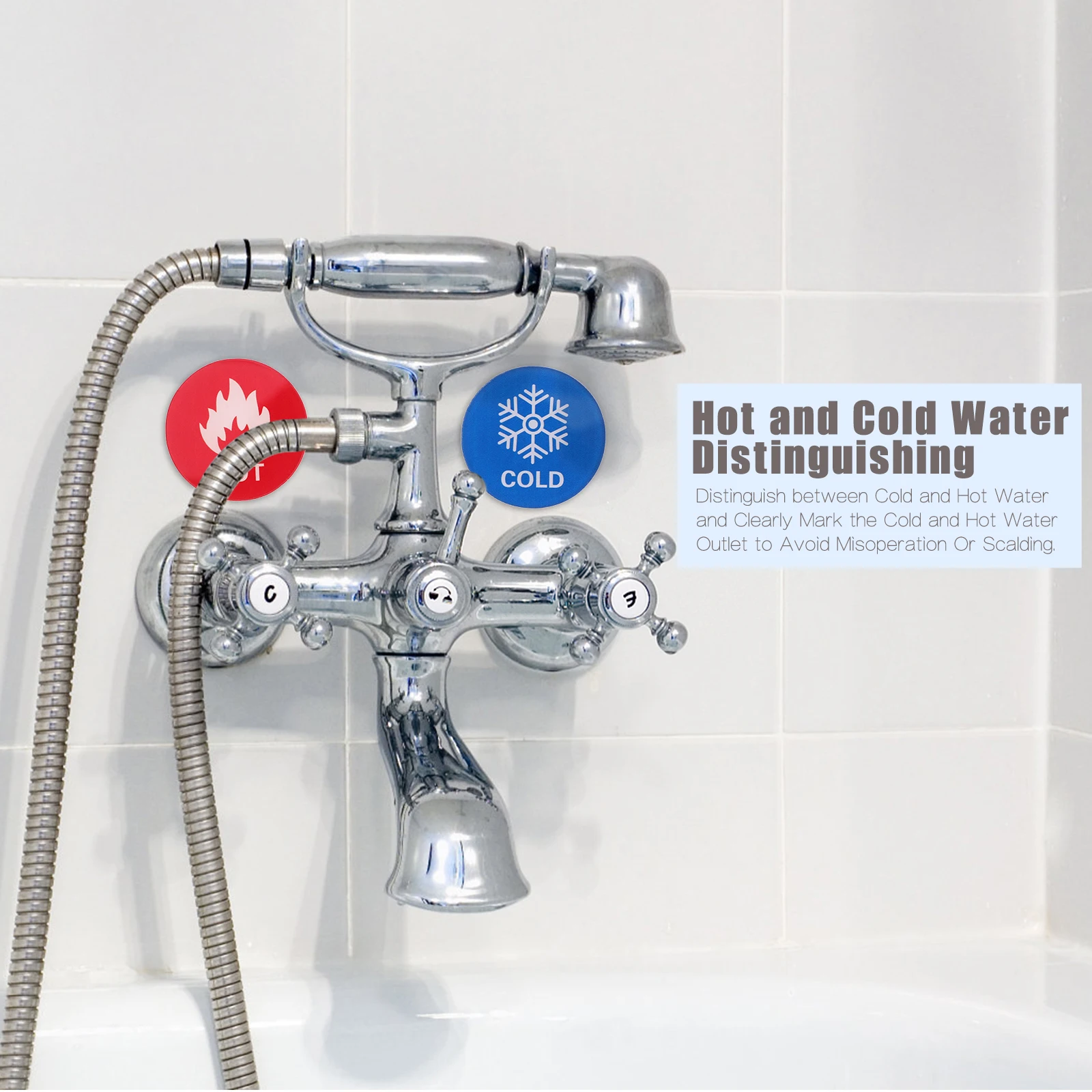 6 Pairs Hot And Cold Water Sign Hot And Cold Indicator Stickers Self-Stick Acrylic Label For Faucet Shower Kitchen And Business