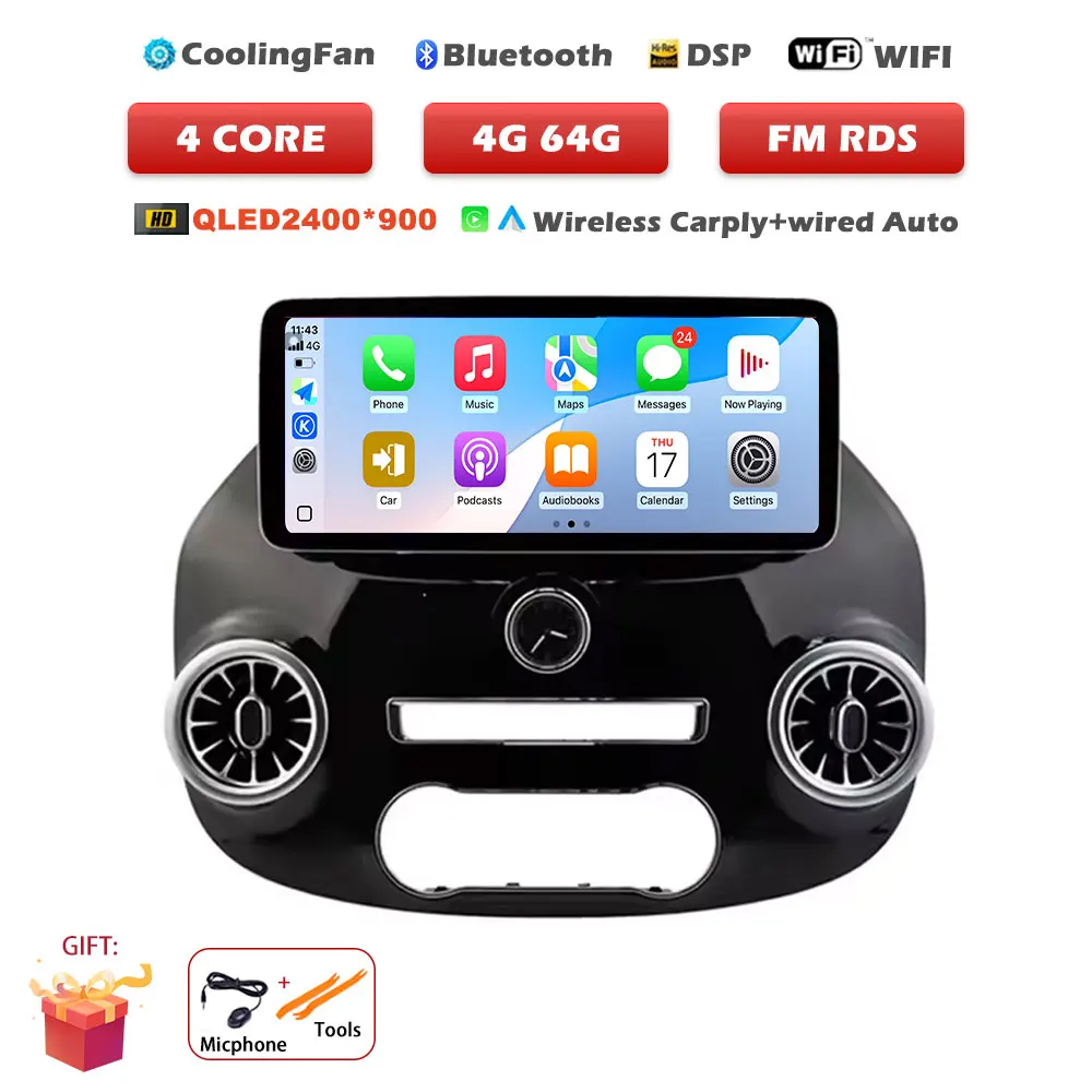 12.3 inch Android 16 Auto voor Benz Vito W447 2014-2022 autoradio multimediaspeler GPS radio draadloze CarPlay navigatietools