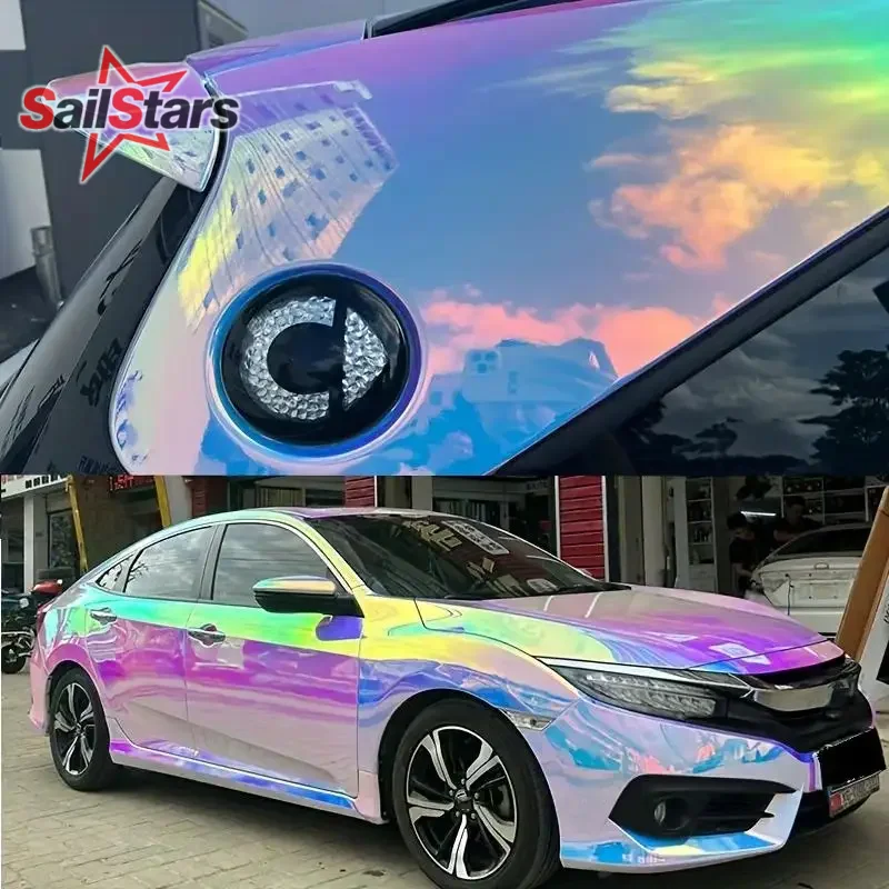 Holographic Rainbow Chrome Vinyl Wrap Car Film Glossy Matte PET Car Sticker Auto Motorcycle Wrapping Foil
