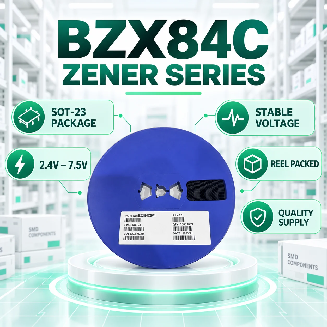 BZX84C6V8 BZX84C7V5 BZX84C8V2 BZX84C9V1 BZX84C10 BZX84C11 BZX84C12 BZX84C13 BZX84C15 BZX84C16 BZX84C18 SOT23 0.35W Zener Diodes
