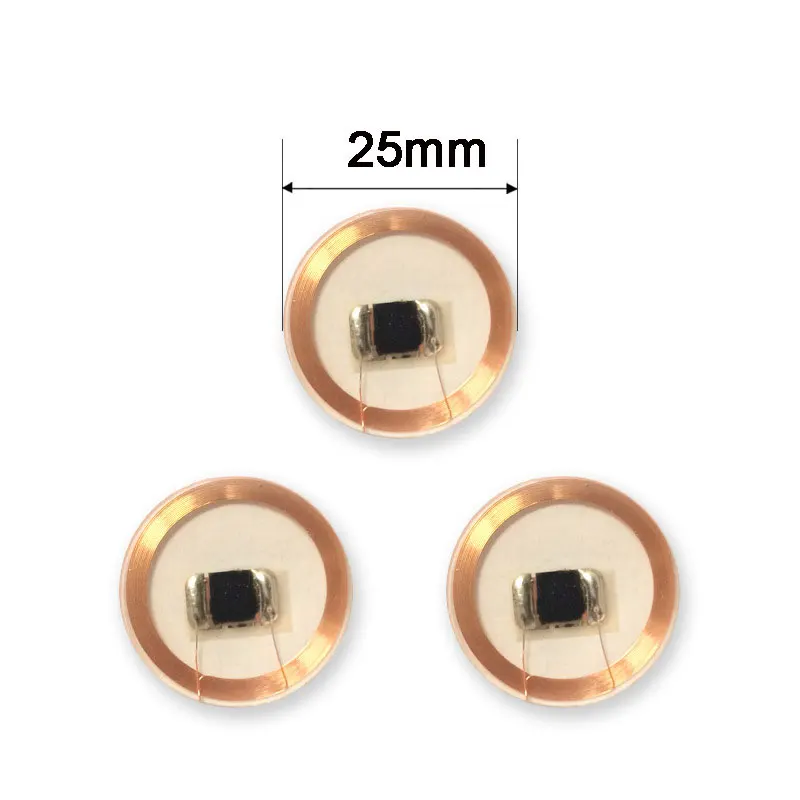Tag IC trasparenti RFID da 100 pezzi Chip 13,56 M + bobina Scheda moneta rotonda DIM 25 mm