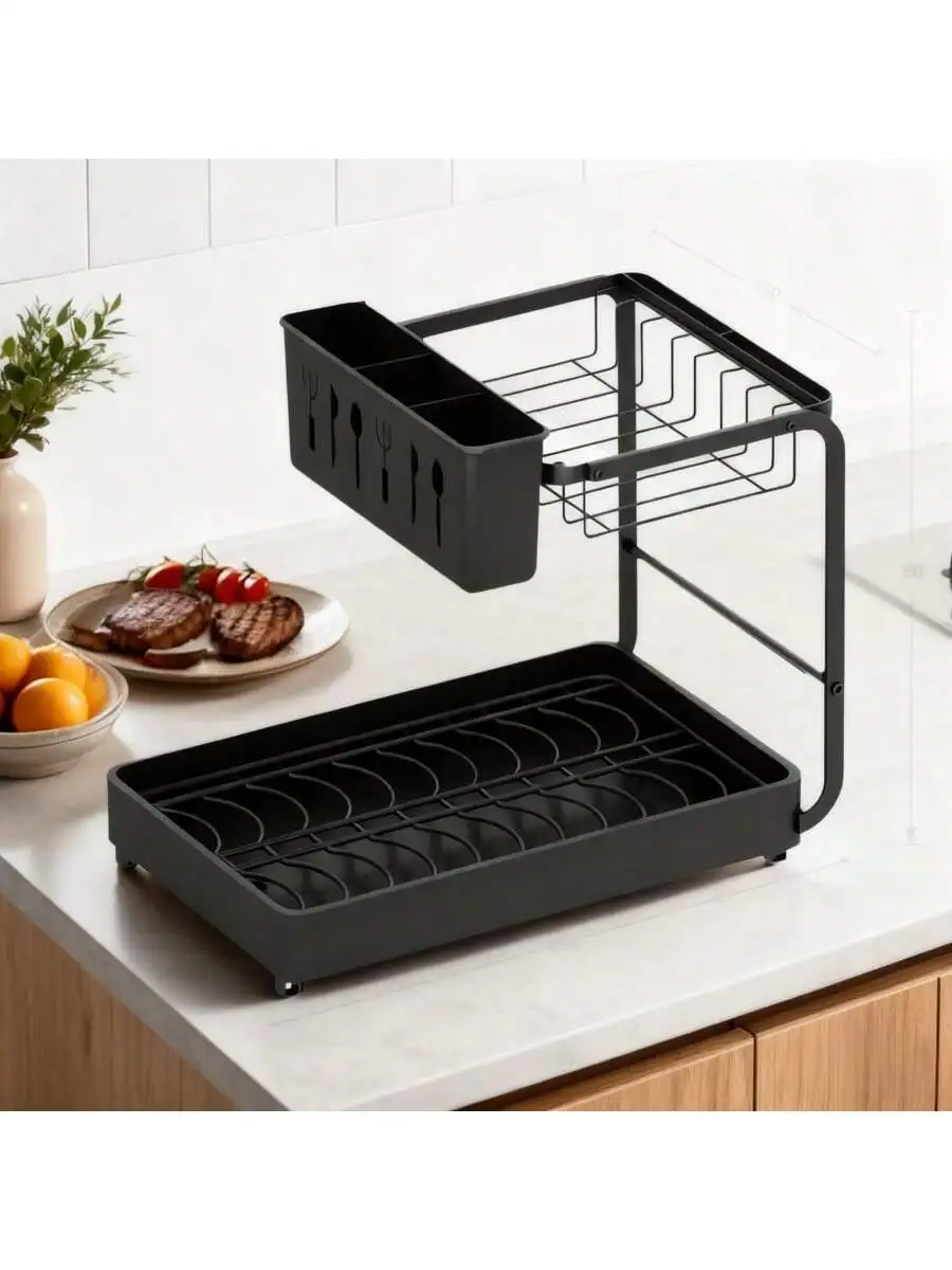 1 PC Dish Drying Rack for Kitchen Counter Dish Drainer Tray over The Sink Cups Holder (43x28x30cm)