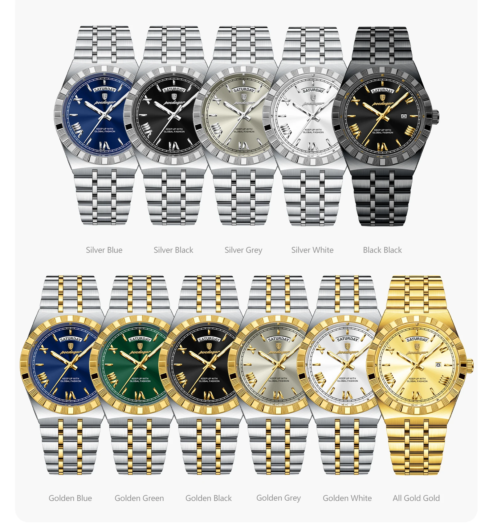 POEDAGAR Luxus Business Mann Uhr Woche Datum Wasserdicht Leuchtende Uhren Für Männer Edelstahl Quarz Mode männer Armbanduhr – Detail 10