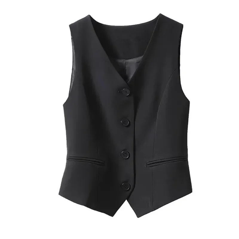 Black Blazer Vest Women V-neck Short Vest Waistcoat Female Thin V-neck Spring Summer Veste Femme Sexy Slim Outerwear Vest