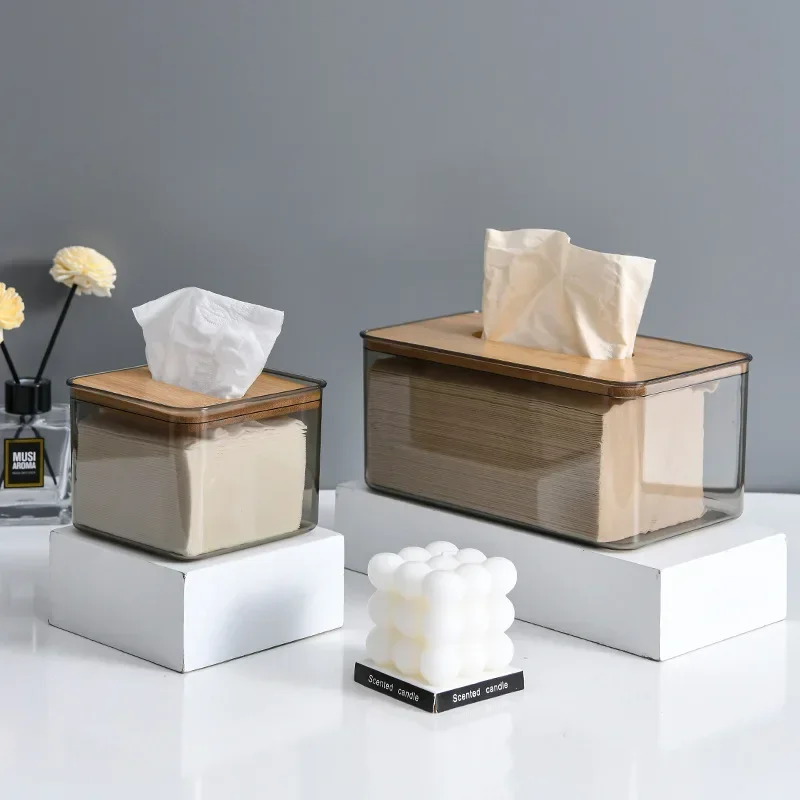 Tissue Clear Box Napkin Household Transparent Rectangular Wooden Modern Desktop Creative Transparent Table Tissue Box Holder