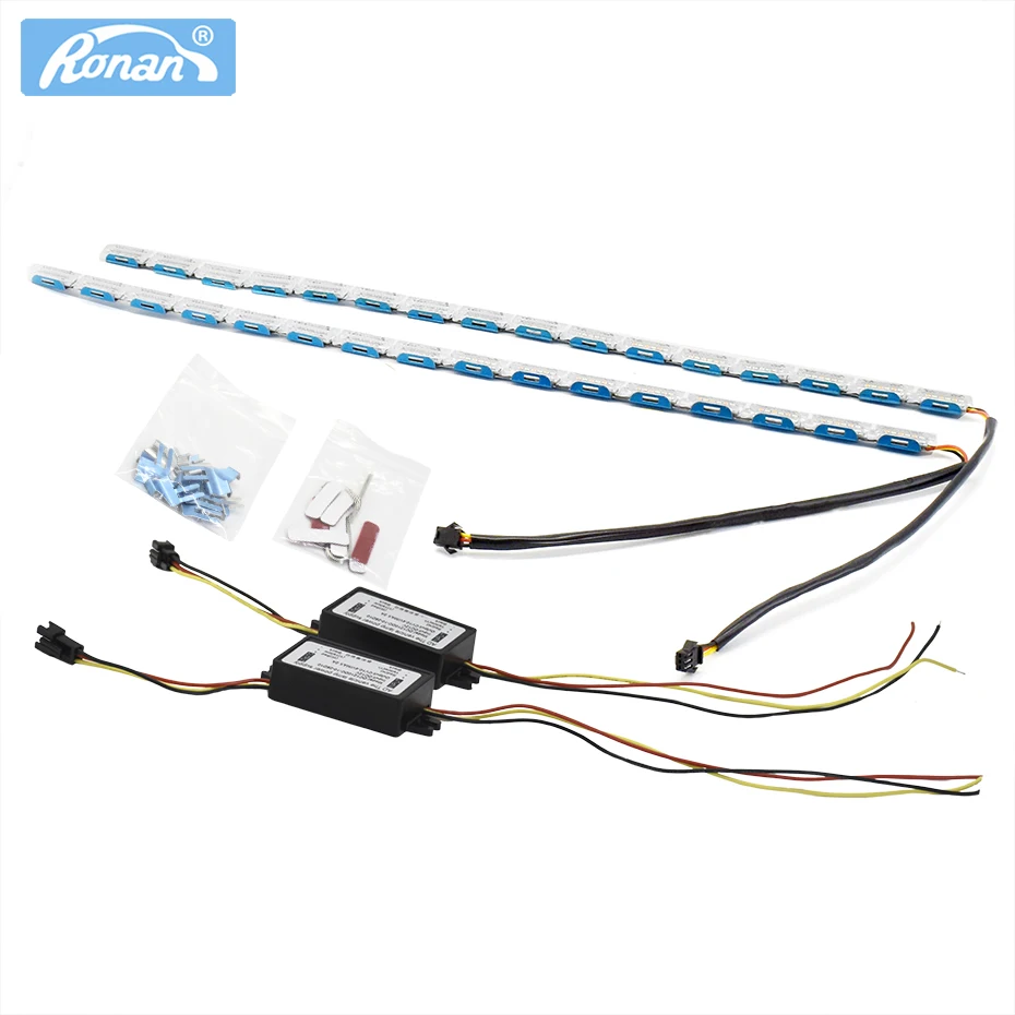 RONAN 12V Daytime Running White Switchback to Yellow Double Flowing Light DRL 50CM for Car Headlight