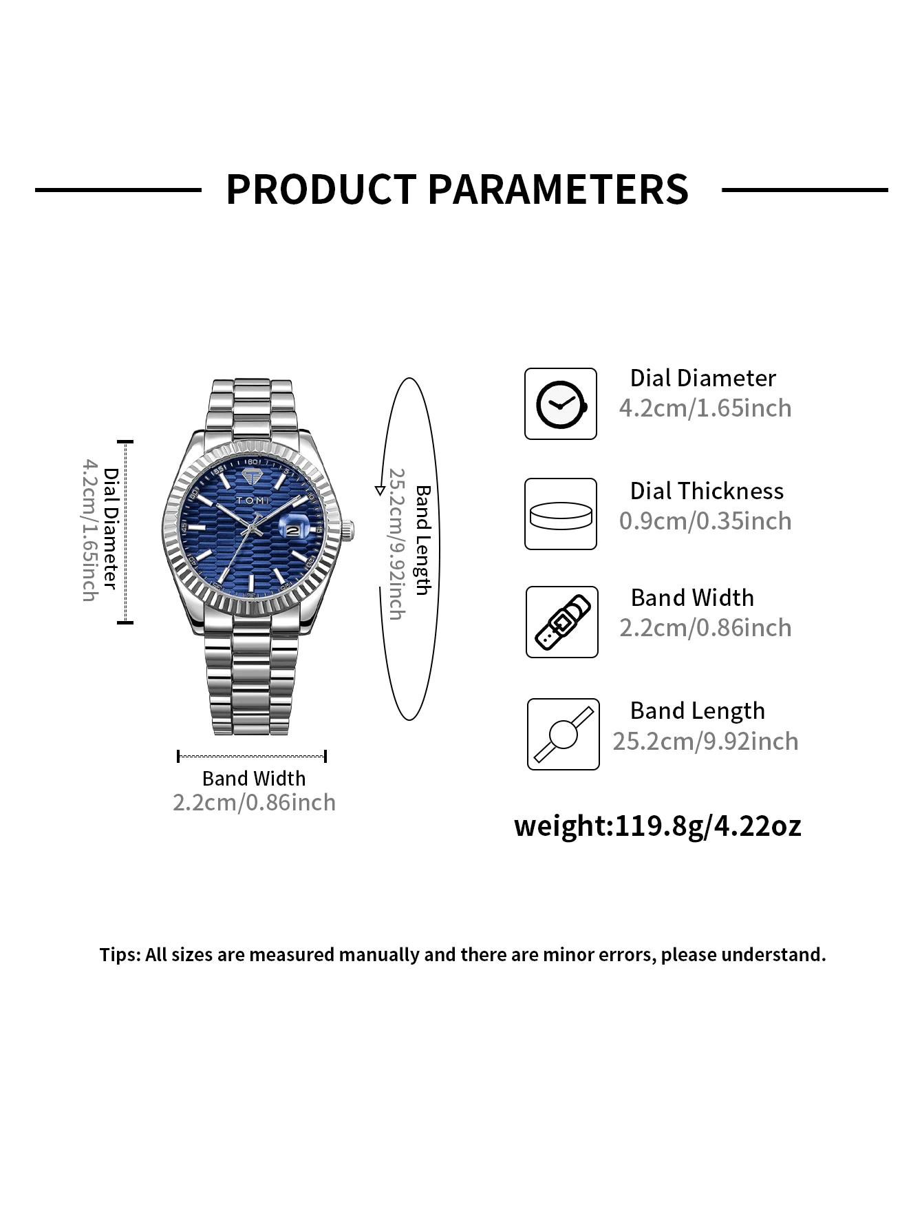TOMI Neue Herrenuhr Brosche Ring Geschenkbox Set Luxus Business Edelstahlarmband Herren Kalender Casual Quarzuhr Reloj – Detail 8