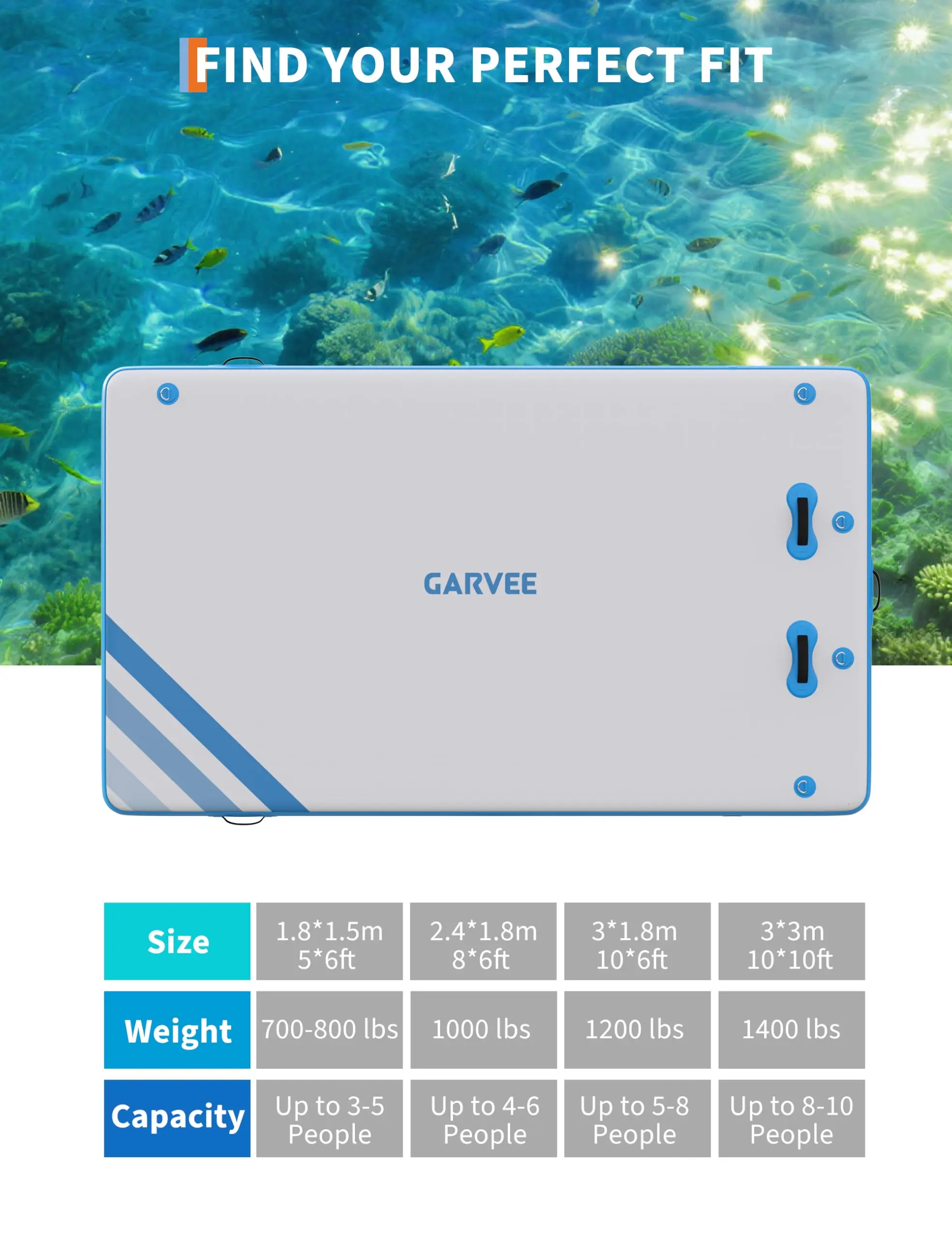 Opblaasbaar drijvend dok/waterplatform van 3 m/2,4 m/1,8 m, drijvend eiland/vlot met touwladder, zwemplatform voor de oceaan