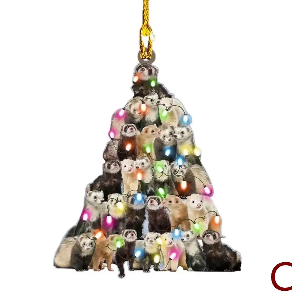 Árvore de natal pendurado ornamento forma de árvore decoração acrílica 2d animais planos empilhados pingente para festas decoração de casa do carro y8m0