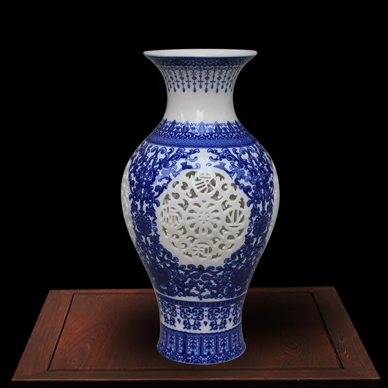 Jingdezhen Pierced Ceramic Vase Chinese Style Living Room Decoration Porcelain Flower Vase Intricate  Cultural Art