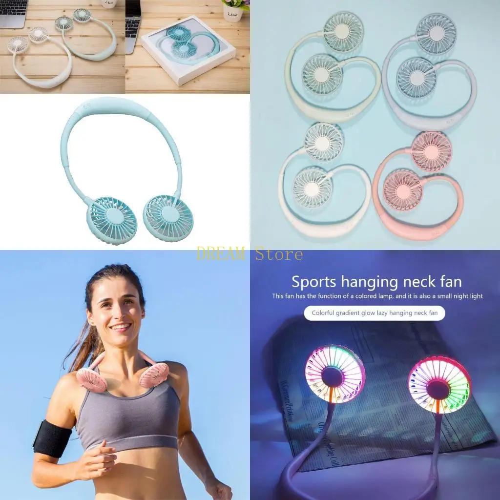 Hand Free Sports Dual Fan Portable Neck Band Hanging USB 2000MA Battery Rechargeable with Night Light best sale