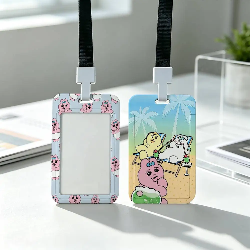 O-Opanchu Cartoon Cute Funny Clear Window ID Card Holder, Business Badge Holder With Neck Lanyard, Office Work Permit Card Cover