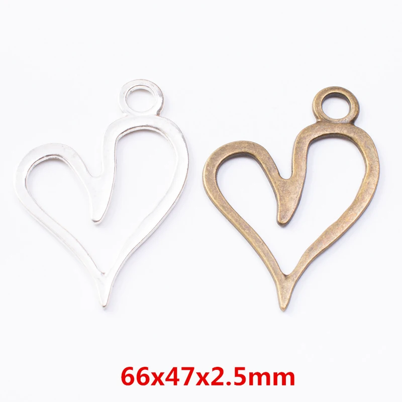 20pcs 66*47MM Ancient Copper Metal Zinc Alloy Japanese And Korean Light Luxury Simple Fashion Hollowed Out Large Love Pendant. G