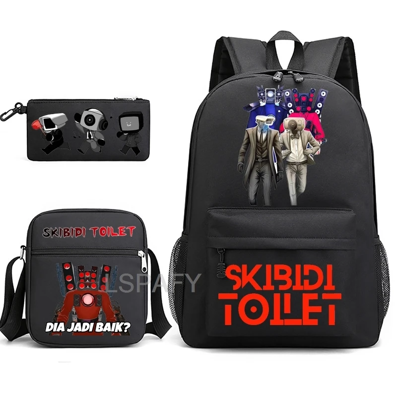 Skibidi Toilet Backpacks 3pcs Lighweight Simple Teens Laptop School Bags Women Men Casual Travel Capacity Backpacks Waterproof