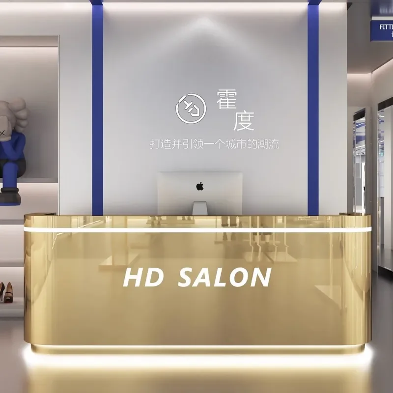 for Simple Modern Clothing Store Barber Shop Bar Checkout Counter Table Beauty Salon Club Light Luxury Reception Desk