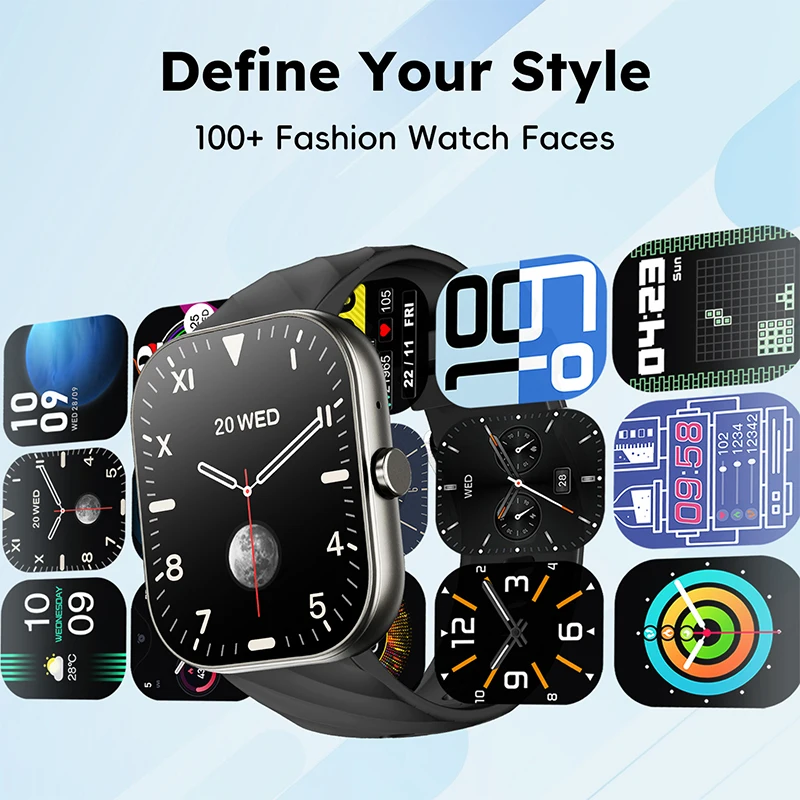 ساعة ذكية مع شاشة كبيرة عالية الوضوح تعمل باللمس بالكامل والتي يمكنها التقاط الصور عن بعد وتبديل أنماط الاتصال الهاتفي