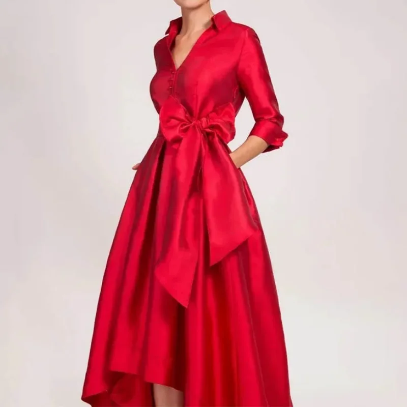 Elegant Pleated Satin Evening Dress V-Neck Half-Sleeved Cocktail Dress Floor-Length Formal Occasion Party Dress