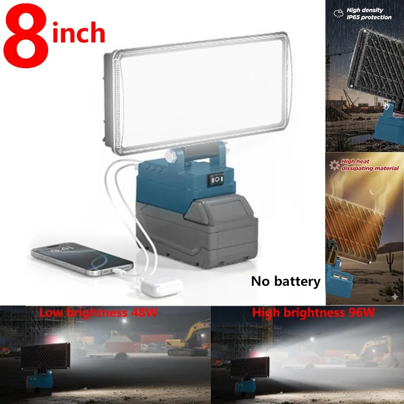 

Светодиодный рабочий фонарь 12000LM для аккумулятора Makita 18 В, аккумулятор 96 Вт, беспроводной фонарик с 2 портами USB, аварийная лампа BL1860