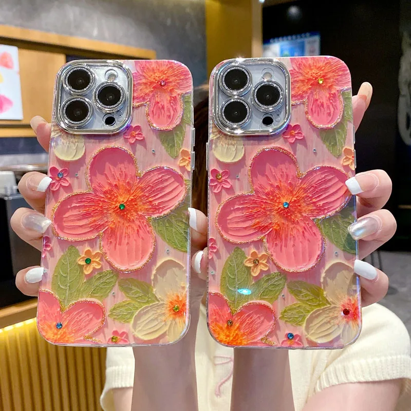 Luxury 3D Flower Shinny Camera Lens Protective Cover for iPhone 12 Pro13 14 Pro Max Phone Case for iPhone 11 12 13 14 15 Pro Max